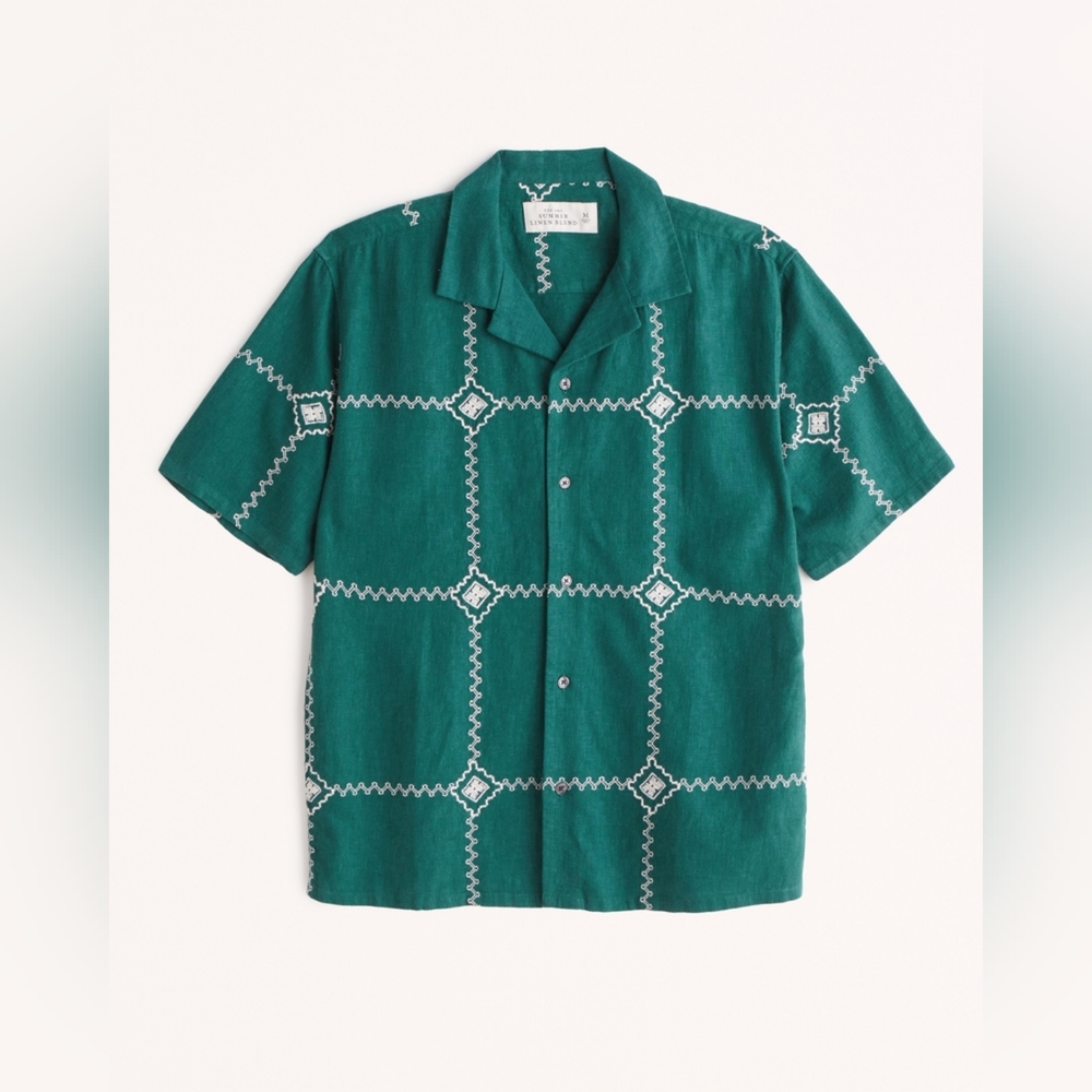 Abercrombie and Fitch | Camp Collar Textured Linen Button Up T-Shirt